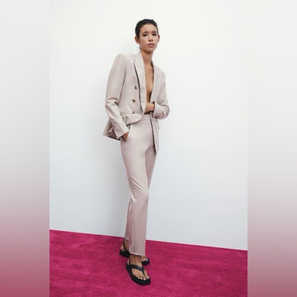 ZARA Double Breasted Suit Set - Sand | Size Small (Fits like a 4)